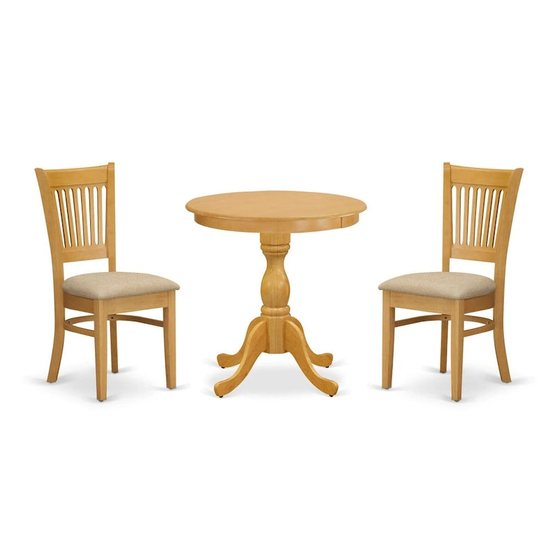 Set da Pranzo di 3 Pezzi Contenente un Tavolo Rotondo e 2 Sedie da Cucina, Rovere (Opzioni di Seduta)