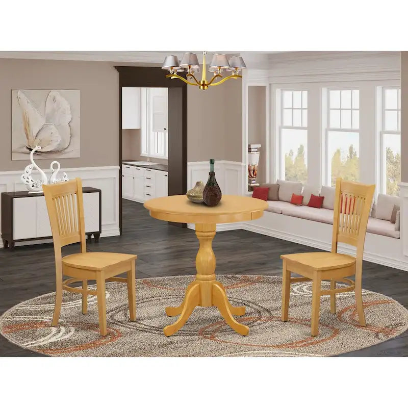 Set da Pranzo di 3 Pezzi Contenente un Tavolo Rotondo e 2 Sedie da Cucina, Rovere (Opzioni di Seduta)