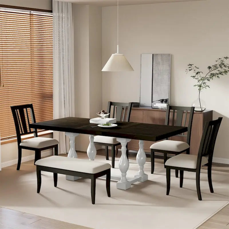 Set da pranzo tradizionale allungabile a cavalletto 6 pezzi 78 pollici