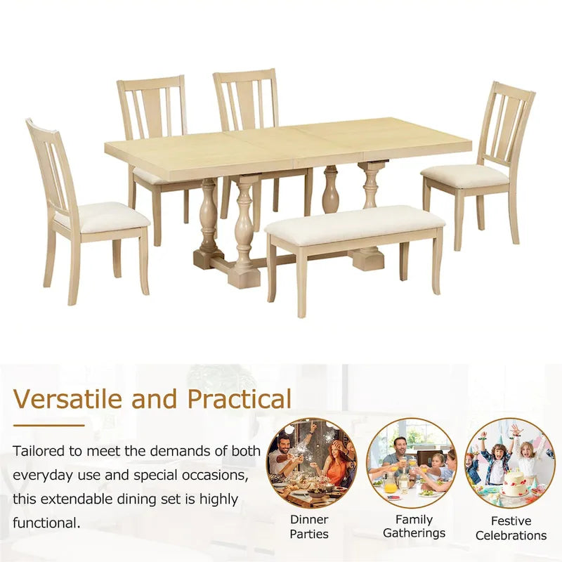 Set da pranzo tradizionale allungabile a cavalletto 6 pezzi 78 pollici