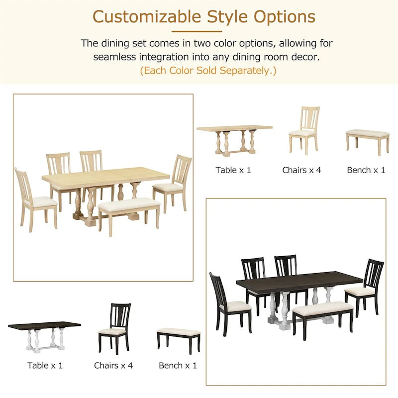 Set da pranzo tradizionale allungabile a cavalletto 6 pezzi 78 pollici