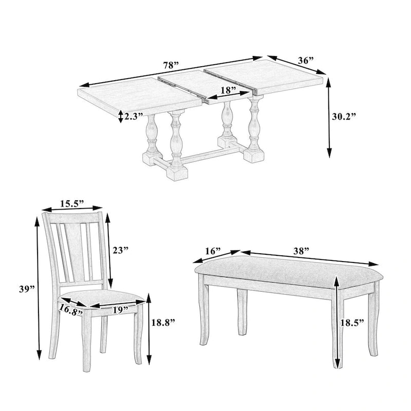 Set da pranzo tradizionale allungabile a cavalletto 6 pezzi 78 pollici