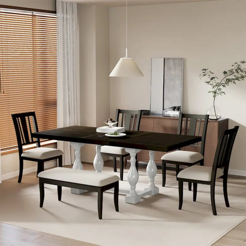 Set da pranzo tradizionale allungabile a cavalletto 6 pezzi 78 pollici