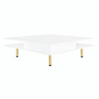 Tavolino da Caffè Laccato Lucido: 4 Gambe Dorate, 2 Cassetti, Design Quadrato a 2 Livelli