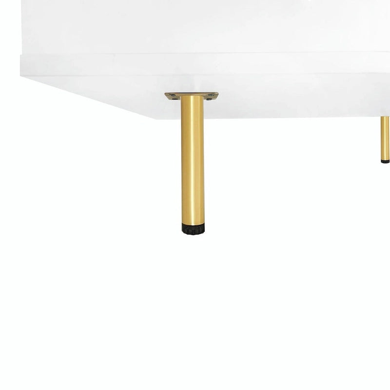 Tavolino da Caffè Laccato Lucido: 4 Gambe Dorate, 2 Cassetti, Design Quadrato a 2 Livelli