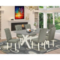 Dinette Set- a Dining Table and Gray Linen Fabric Parsons Chairs, Off-White(Pieces Options)