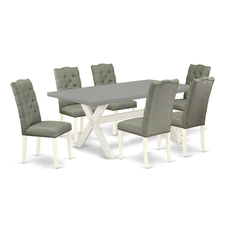 Set da pranzo - un tavolo da pranzo e sedie Parsons in lino grigio, bianco sporco (Opzioni pezzi)