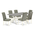 Set da pranzo - un tavolo da pranzo e sedie Parsons in lino grigio, bianco sporco (Opzioni pezzi)