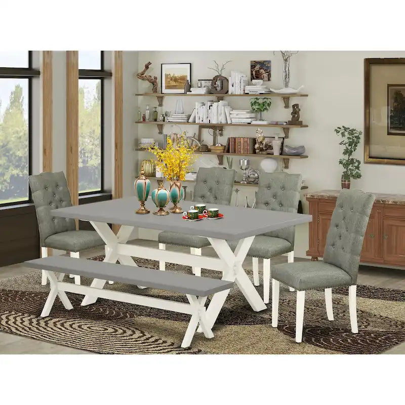 Set da pranzo - un tavolo da pranzo e sedie Parsons in lino grigio, bianco sporco (Opzioni pezzi)