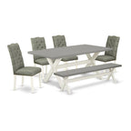 Set da pranzo - un tavolo da pranzo e sedie Parsons in lino grigio, bianco sporco (Opzioni pezzi)