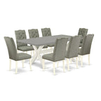 Set da pranzo - un tavolo da pranzo e sedie Parsons in lino grigio, bianco sporco (Opzioni pezzi)