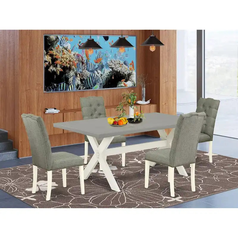Set da pranzo - un tavolo da pranzo e sedie Parsons in lino grigio, bianco sporco (Opzioni pezzi)