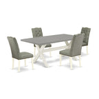 Set da pranzo - un tavolo da pranzo e sedie Parsons in lino grigio, bianco sporco (Opzioni pezzi)