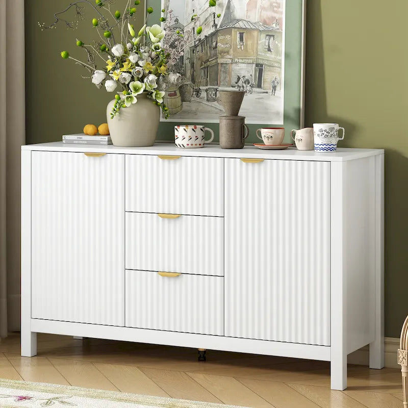 Mobile per Ingresso in Stile Onda Moderno con 3 Ripiani Regolabili, Credenza con 2 Ante e Tavolino Consolle con 3 Cassetti