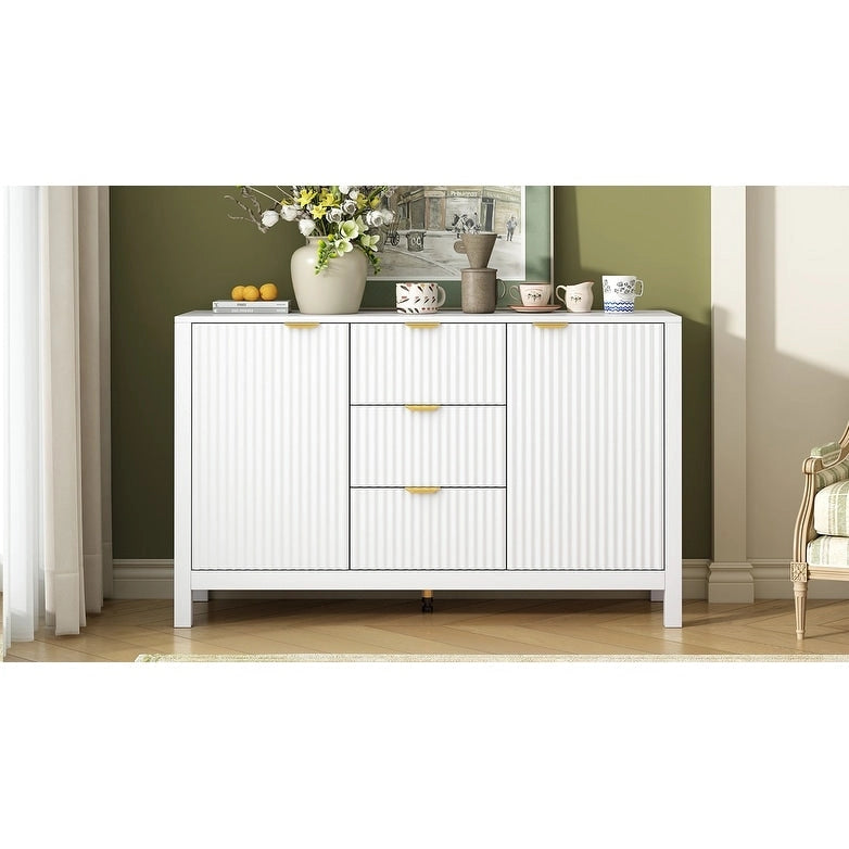 Mobile per Ingresso in Stile Onda Moderno con 3 Ripiani Regolabili, Credenza con 2 Ante e Tavolino Consolle con 3 Cassetti