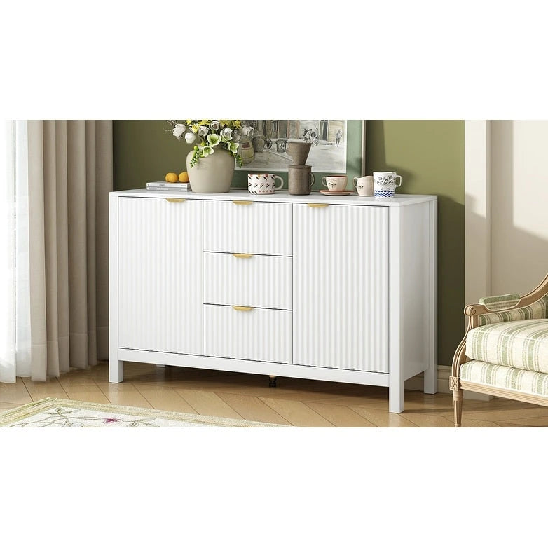 Mobile per Ingresso in Stile Onda Moderno con 3 Ripiani Regolabili, Credenza con 2 Ante e Tavolino Consolle con 3 Cassetti