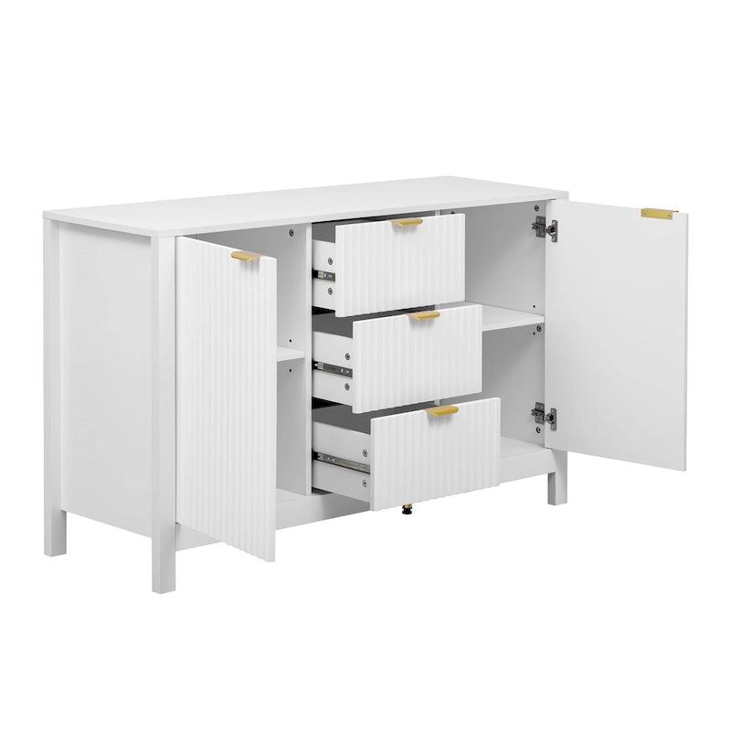 Mobile per Ingresso in Stile Onda Moderno con 3 Ripiani Regolabili, Credenza con 2 Ante e Tavolino Consolle con 3 Cassetti