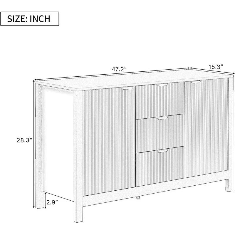 Mobile per Ingresso in Stile Onda Moderno con 3 Ripiani Regolabili, Credenza con 2 Ante e Tavolino Consolle con 3 Cassetti
