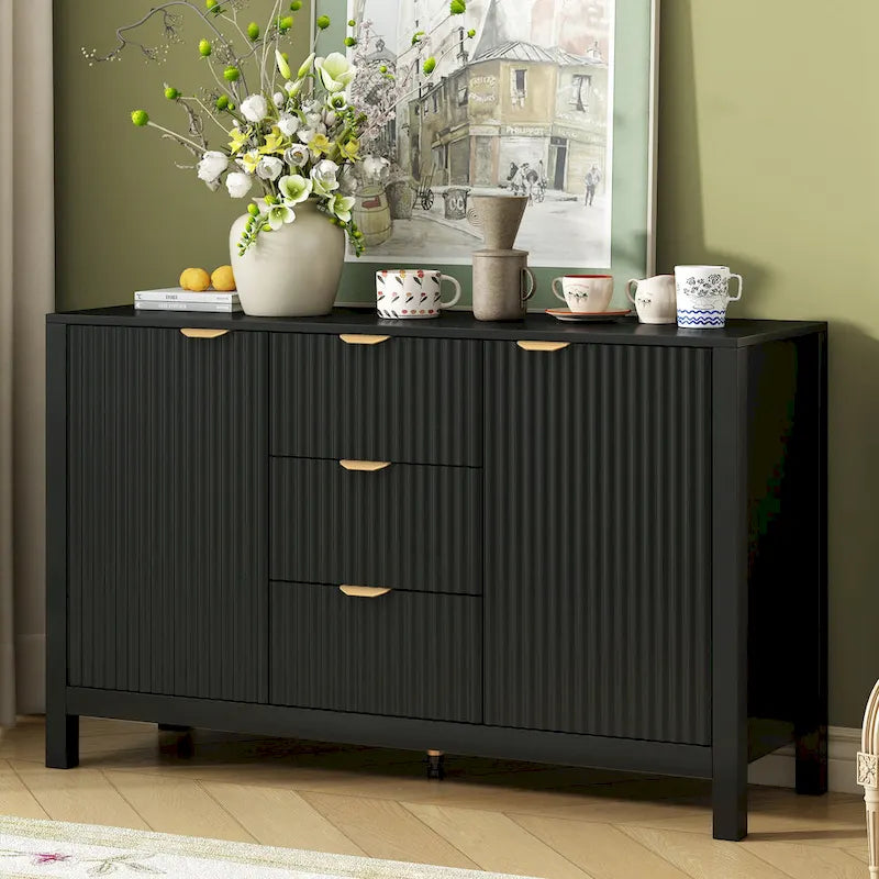 Mobile per Ingresso in Stile Onda Moderno con 3 Ripiani Regolabili, Credenza con 2 Ante e Tavolino Consolle con 3 Cassetti