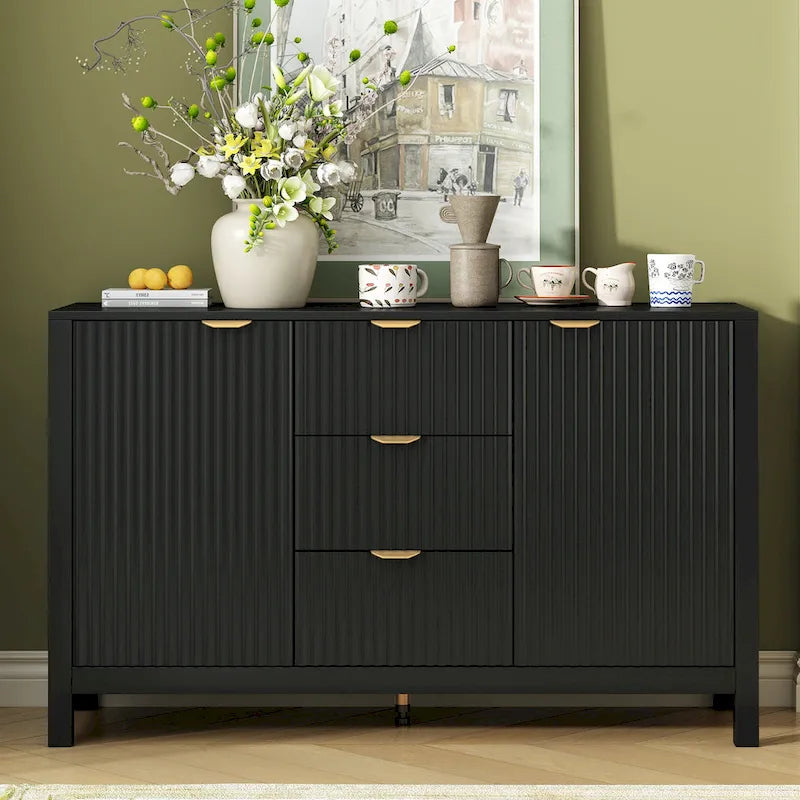 Mobile per Ingresso in Stile Onda Moderno con 3 Ripiani Regolabili, Credenza con 2 Ante e Tavolino Consolle con 3 Cassetti