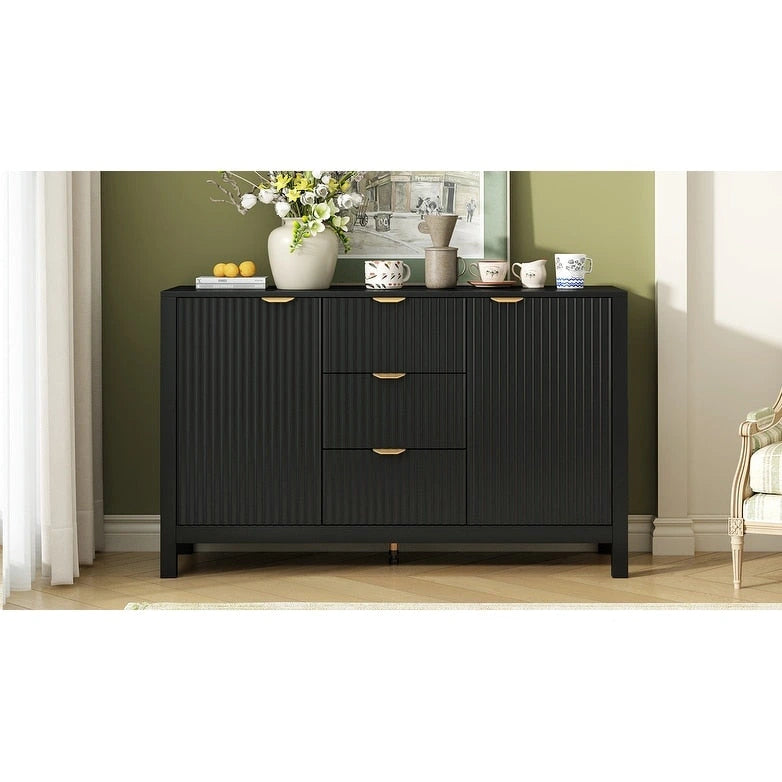 Mobile per Ingresso in Stile Onda Moderno con 3 Ripiani Regolabili, Credenza con 2 Ante e Tavolino Consolle con 3 Cassetti