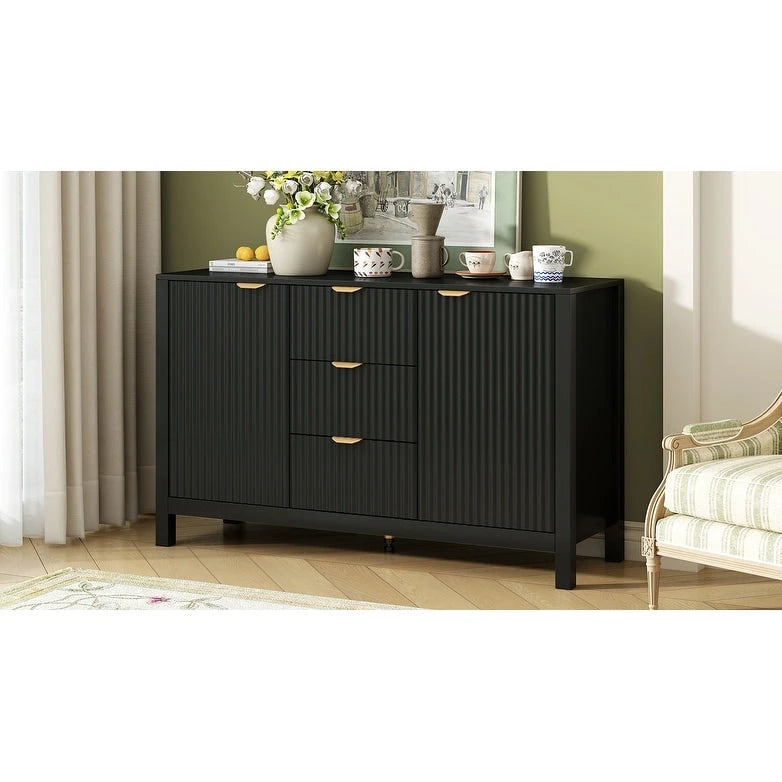 Mobile per Ingresso in Stile Onda Moderno con 3 Ripiani Regolabili, Credenza con 2 Ante e Tavolino Consolle con 3 Cassetti