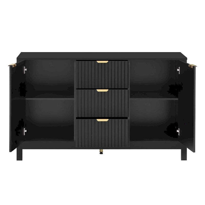 Mobile per Ingresso in Stile Onda Moderno con 3 Ripiani Regolabili, Credenza con 2 Ante e Tavolino Consolle con 3 Cassetti