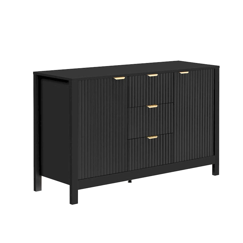 Mobile per Ingresso in Stile Onda Moderno con 3 Ripiani Regolabili, Credenza con 2 Ante e Tavolino Consolle con 3 Cassetti