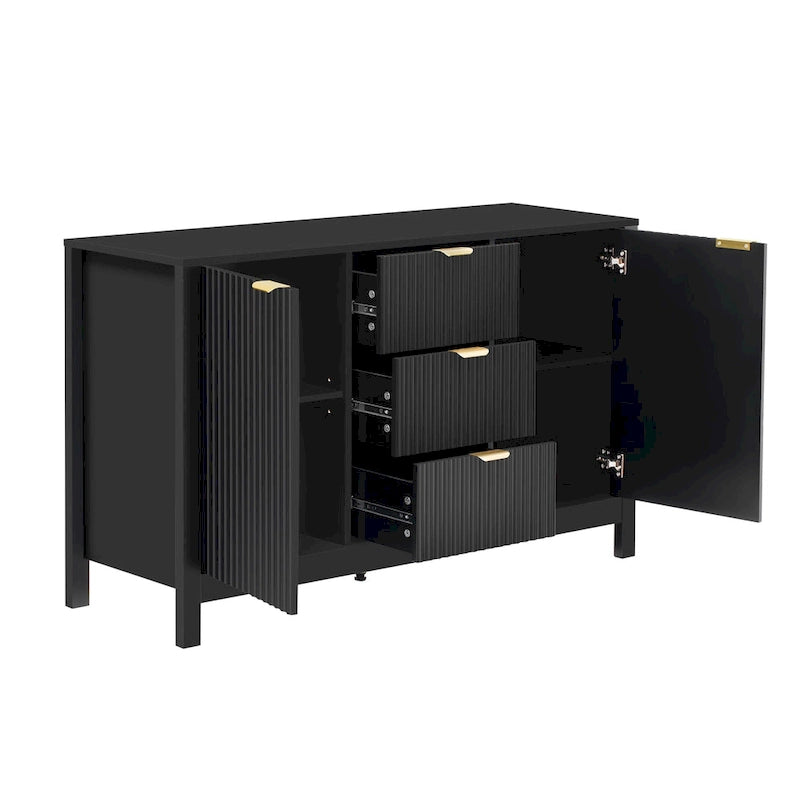 Mobile per Ingresso in Stile Onda Moderno con 3 Ripiani Regolabili, Credenza con 2 Ante e Tavolino Consolle con 3 Cassetti