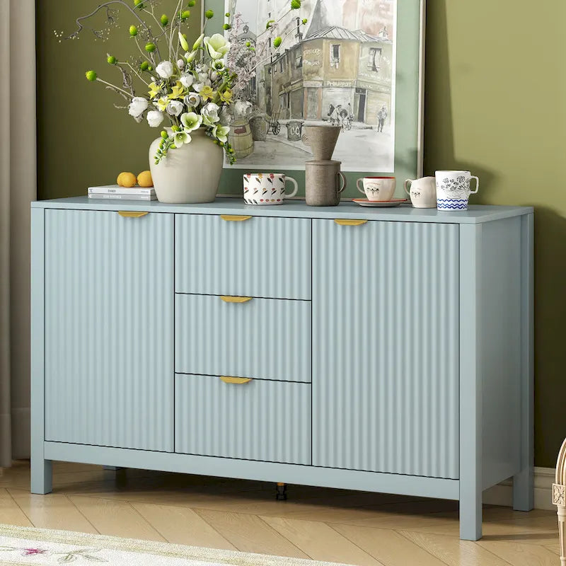 Mobile per Ingresso in Stile Onda Moderno con 3 Ripiani Regolabili, Credenza con 2 Ante e Tavolino Consolle con 3 Cassetti