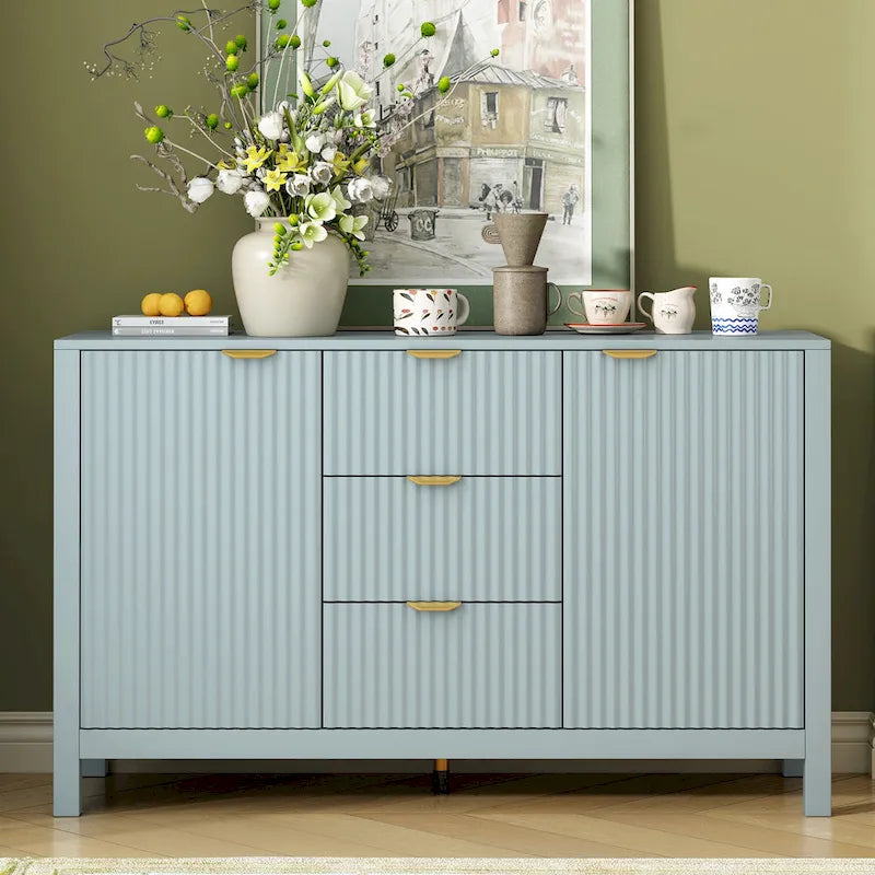 Mobile per Ingresso in Stile Onda Moderno con 3 Ripiani Regolabili, Credenza con 2 Ante e Tavolino Consolle con 3 Cassetti