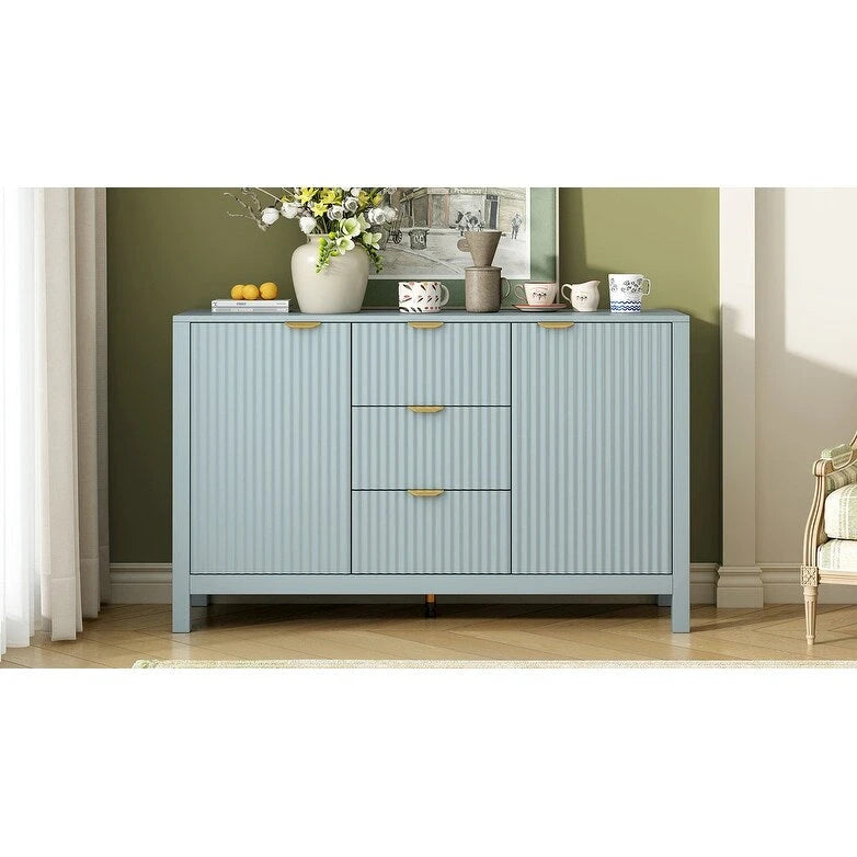 Mobile per Ingresso in Stile Onda Moderno con 3 Ripiani Regolabili, Credenza con 2 Ante e Tavolino Consolle con 3 Cassetti