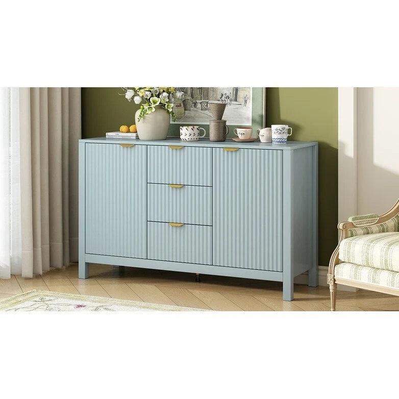 Mobile per Ingresso in Stile Onda Moderno con 3 Ripiani Regolabili, Credenza con 2 Ante e Tavolino Consolle con 3 Cassetti