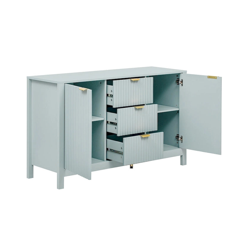 Mobile per Ingresso in Stile Onda Moderno con 3 Ripiani Regolabili, Credenza con 2 Ante e Tavolino Consolle con 3 Cassetti