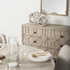 Credenza a 9 cassetti impiallacciata in abete grigio con base in metallo dorato