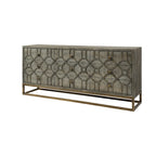 Credenza a 9 cassetti impiallacciata in abete grigio con base in metallo dorato