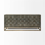 Credenza a 9 cassetti impiallacciata in abete grigio con base in metallo dorato