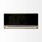 Credenza a 9 cassetti impiallacciata in abete grigio con base in metallo dorato