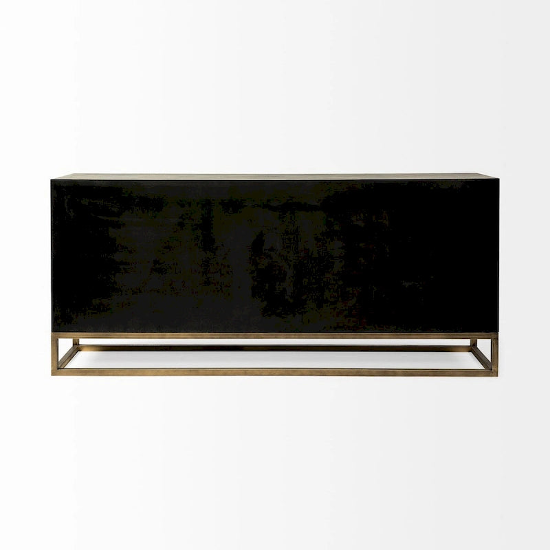 Credenza a 9 cassetti impiallacciata in abete grigio con base in metallo dorato