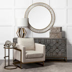 Credenza a 9 cassetti impiallacciata in abete grigio con base in metallo dorato