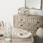 Credenza a 9 cassetti impiallacciata in abete grigio con base in metallo dorato