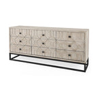 Credenza a 9 cassetti impiallacciata in abete grigio con base in metallo dorato