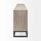 Credenza a 9 cassetti impiallacciata in abete grigio con base in metallo dorato