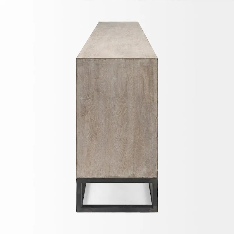 Credenza a 9 cassetti impiallacciata in abete grigio con base in metallo dorato