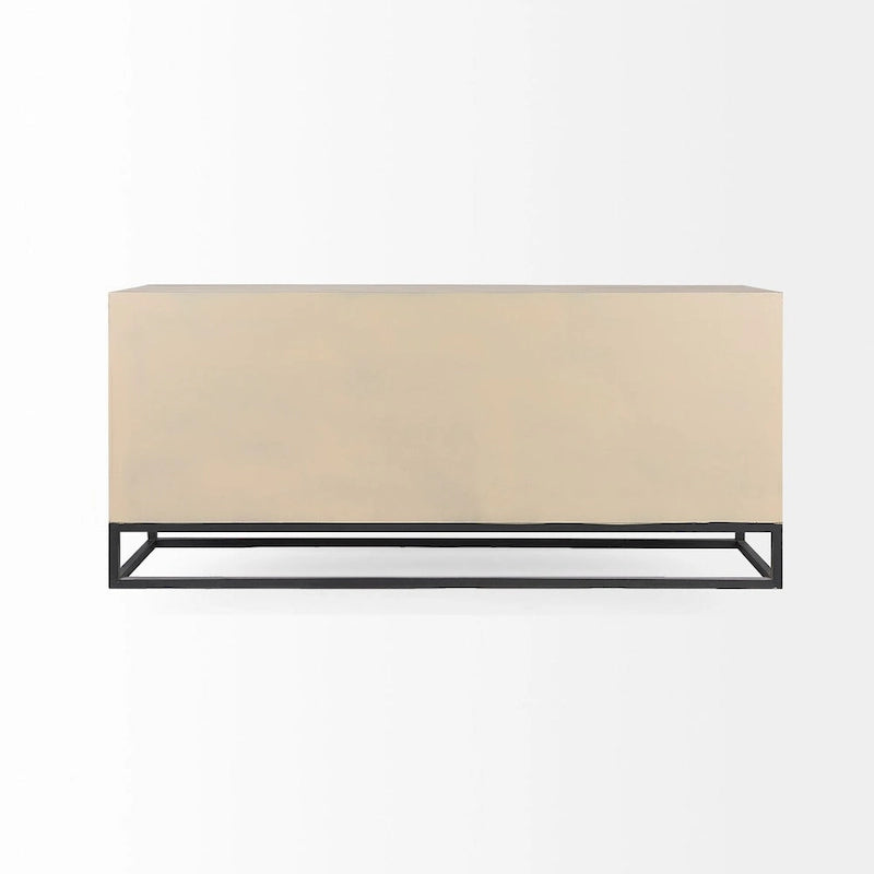 Credenza a 9 cassetti impiallacciata in abete grigio con base in metallo dorato