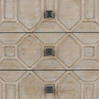 Credenza a 9 cassetti impiallacciata in abete grigio con base in metallo dorato