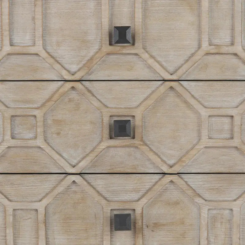Credenza a 9 cassetti impiallacciata in abete grigio con base in metallo dorato