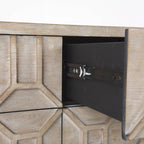 Credenza a 9 cassetti impiallacciata in abete grigio con base in metallo dorato
