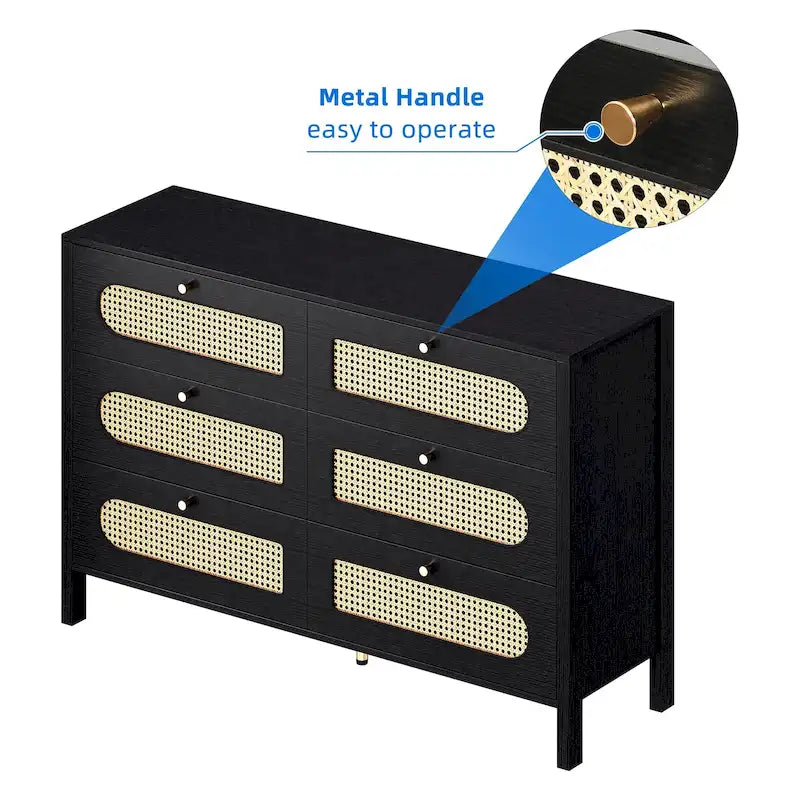 Cassettiera doppia a 6 cassetti in rattan, mobile contenitore
