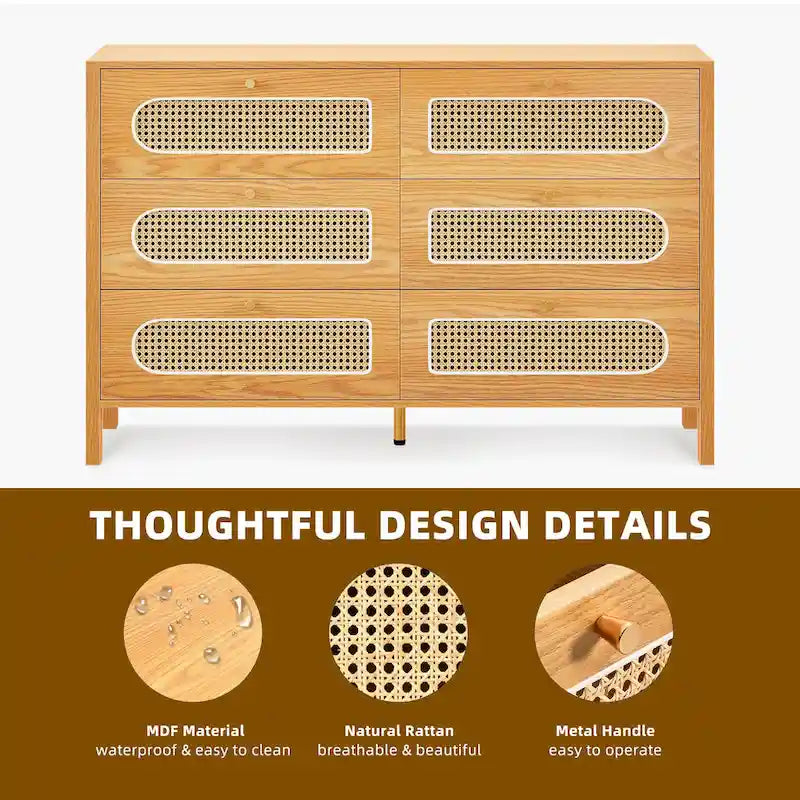 Cassettiera doppia a 6 cassetti in rattan, mobile contenitore